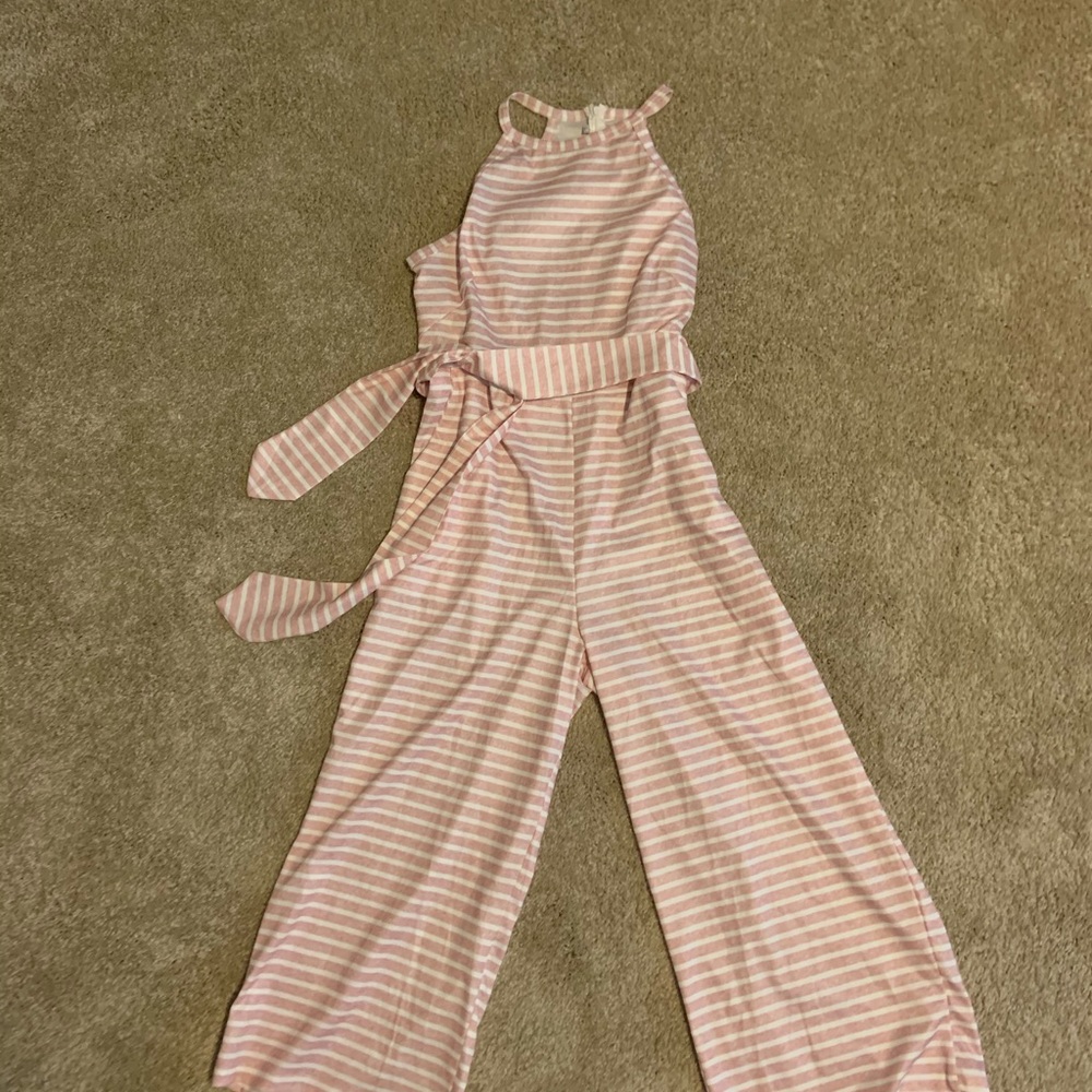 Pink and white jumpsuit with Ty